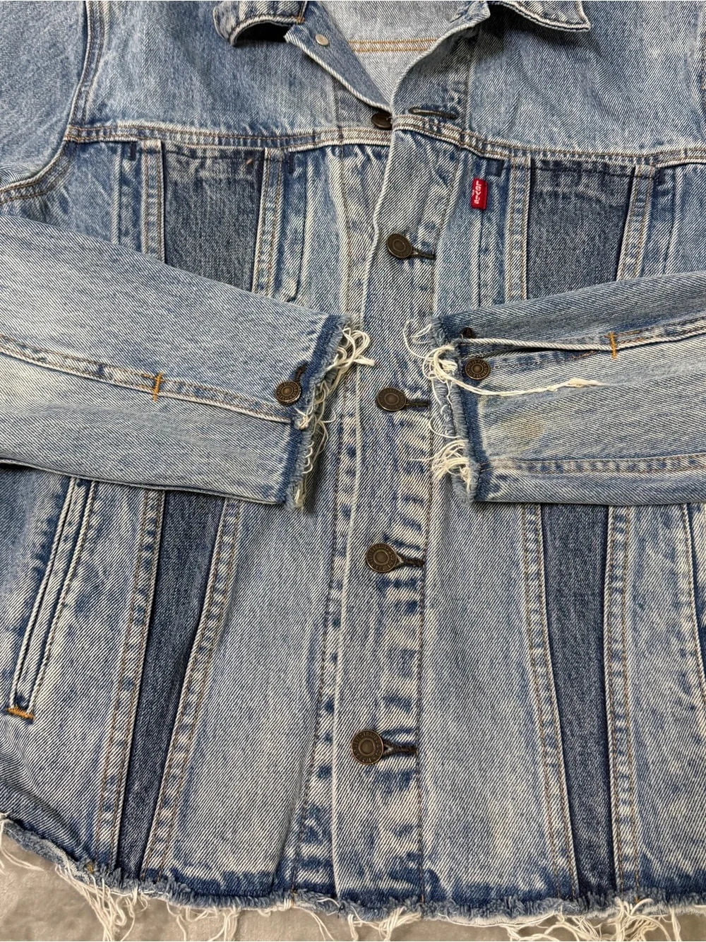 Levi's Altered Denim Patchwork Trucker Jacket Type III Size Medium Blue